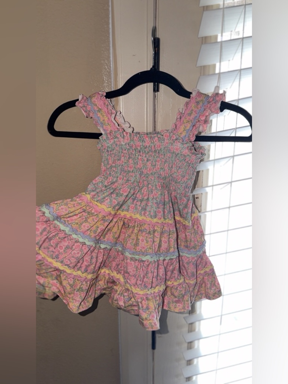 Girls' Pink Floral Ruffle Sundress - Smocked Bodice